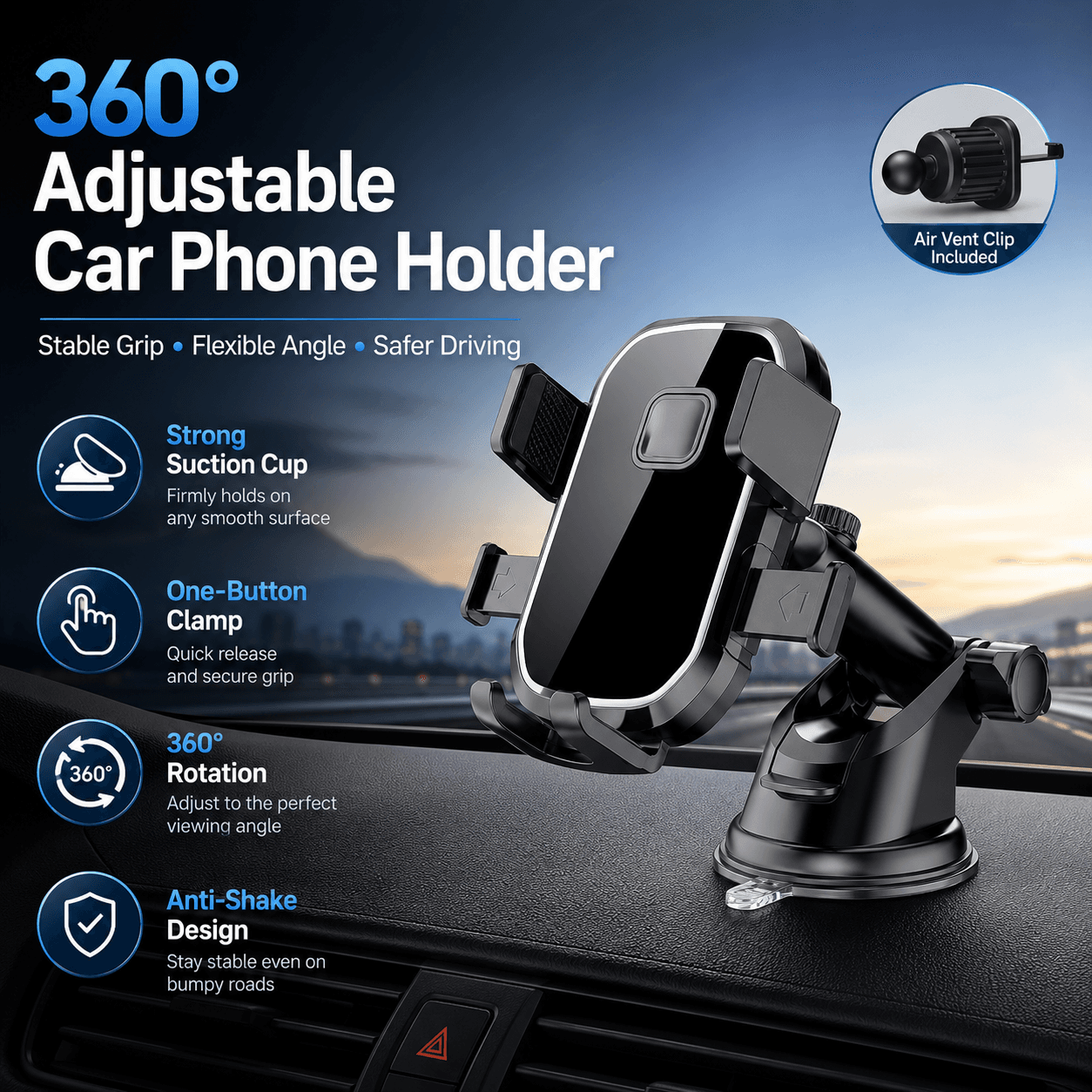 Multi-Function Suction Car Phone Holder