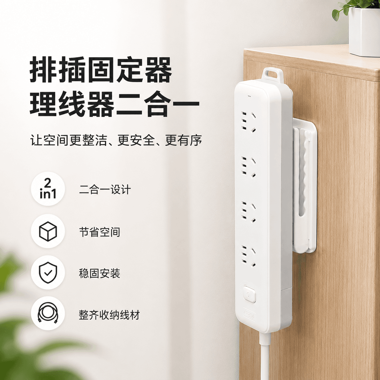 免打孔壁挂式排插固定器