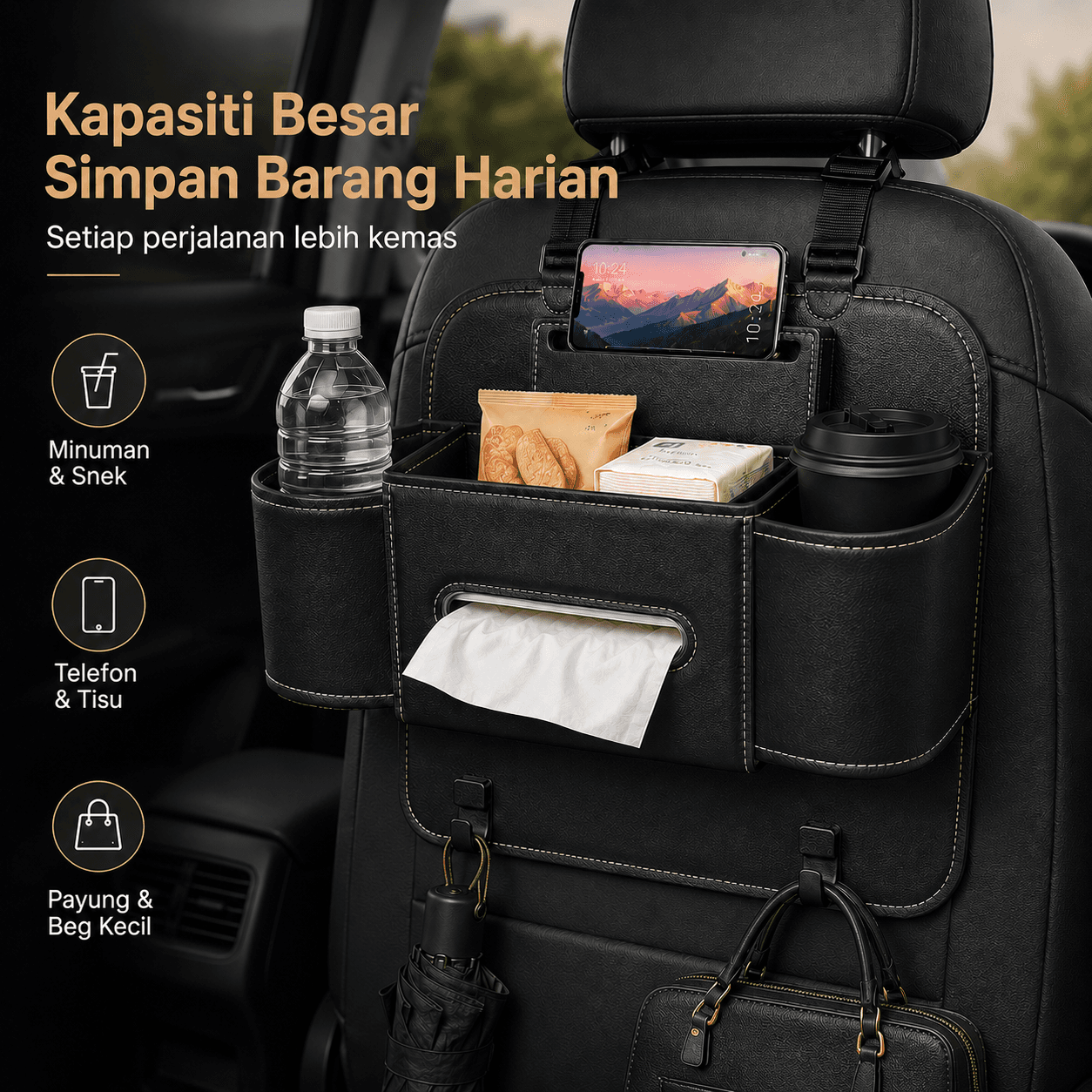 Kotak Simpanan Belakang Kerusi Kereta Minimalis